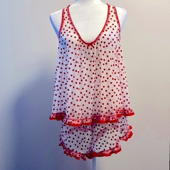 Vintage Victoria’s Secret hearts mesh pj set - Picture 1 of 8